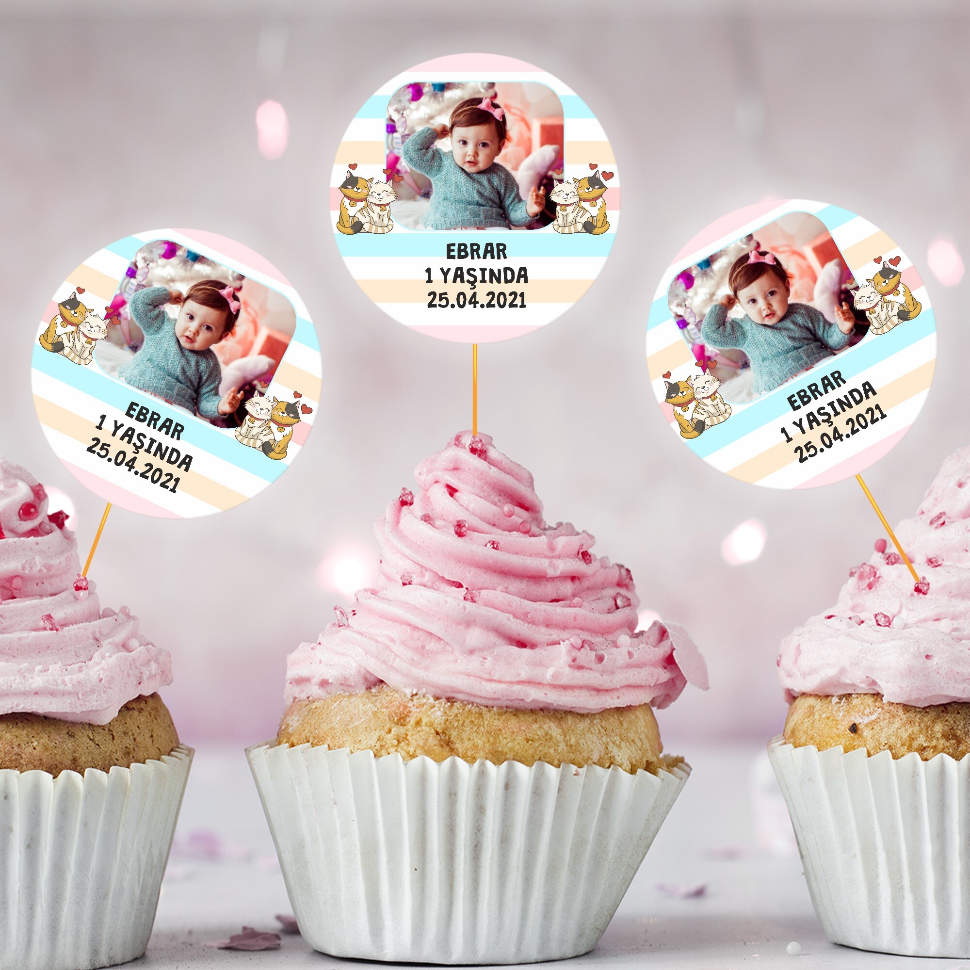 Sevimli Kediler Cup Cake Kürdan Süs