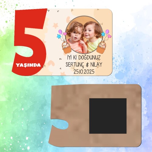İkiz Bebek 5 Yaş İçin Ahşap Magnet Kırmızı Model