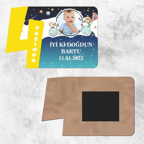 Küçük Prens 4 Yaş Rakamlı Sarı Resimli Ahşap magnet