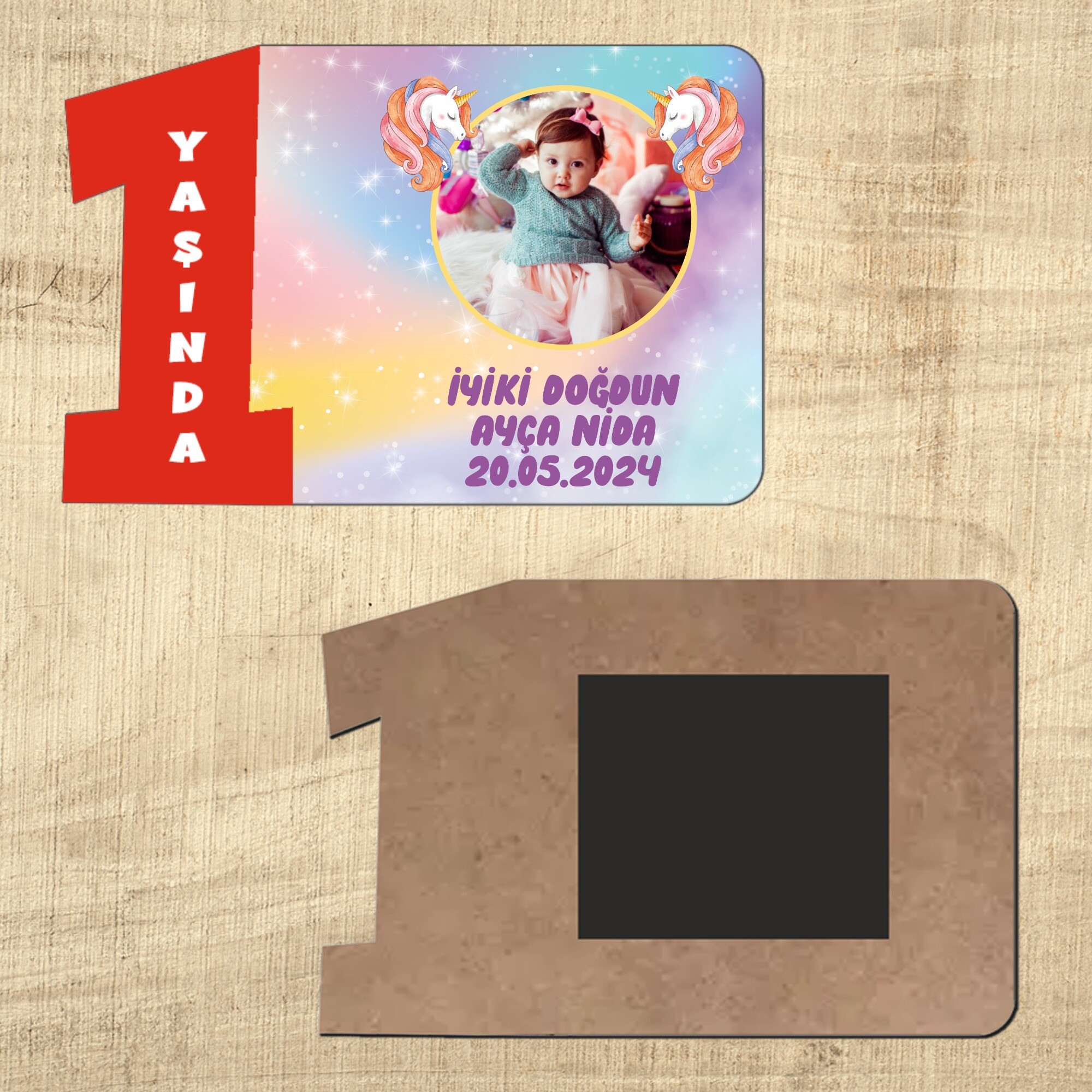 Unicorn Kırmızı Rakamlı 1 Yaş Ahşap Magnet