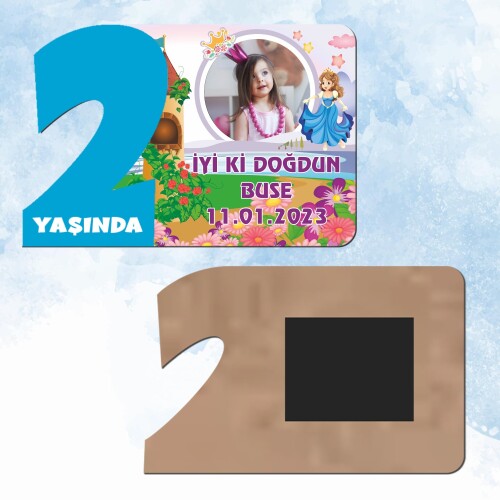 Prenses Tasarım 2 Yaş Mavi Rakam Ahşap Magnet