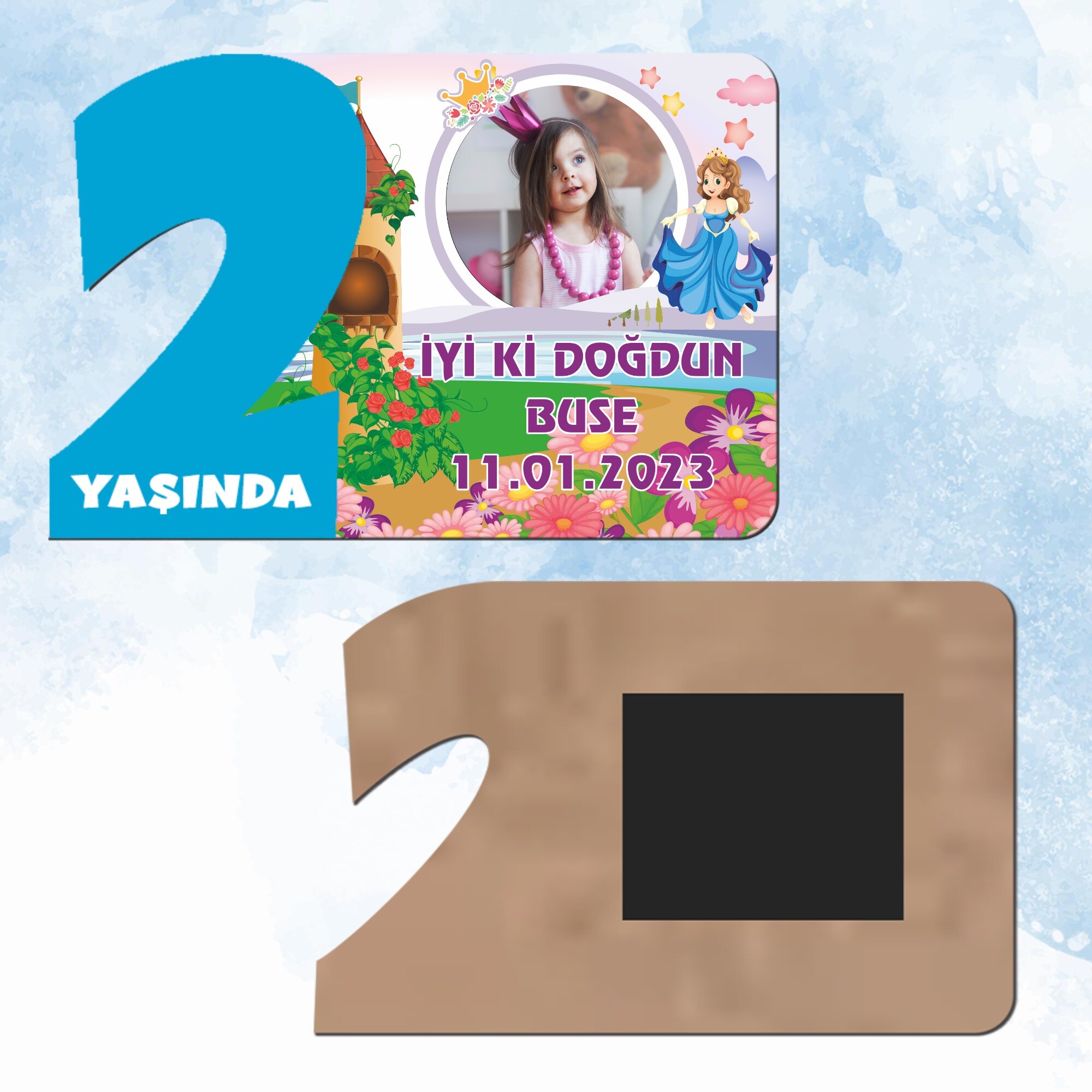 Prenses Tasarım 2 Yaş Mavi Rakam Ahşap Magnet