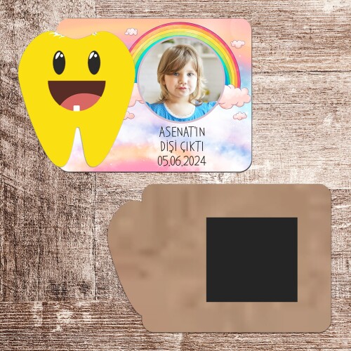 Gökkuşağı Temalı Dişim Çıktı Ahşap Magnet Sarı Diş