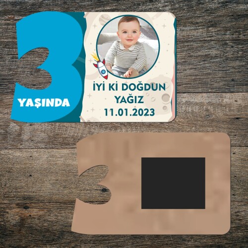 Roket Temalı 3 Yaş İçin Mavi Rakamlı Yaş Magneti
