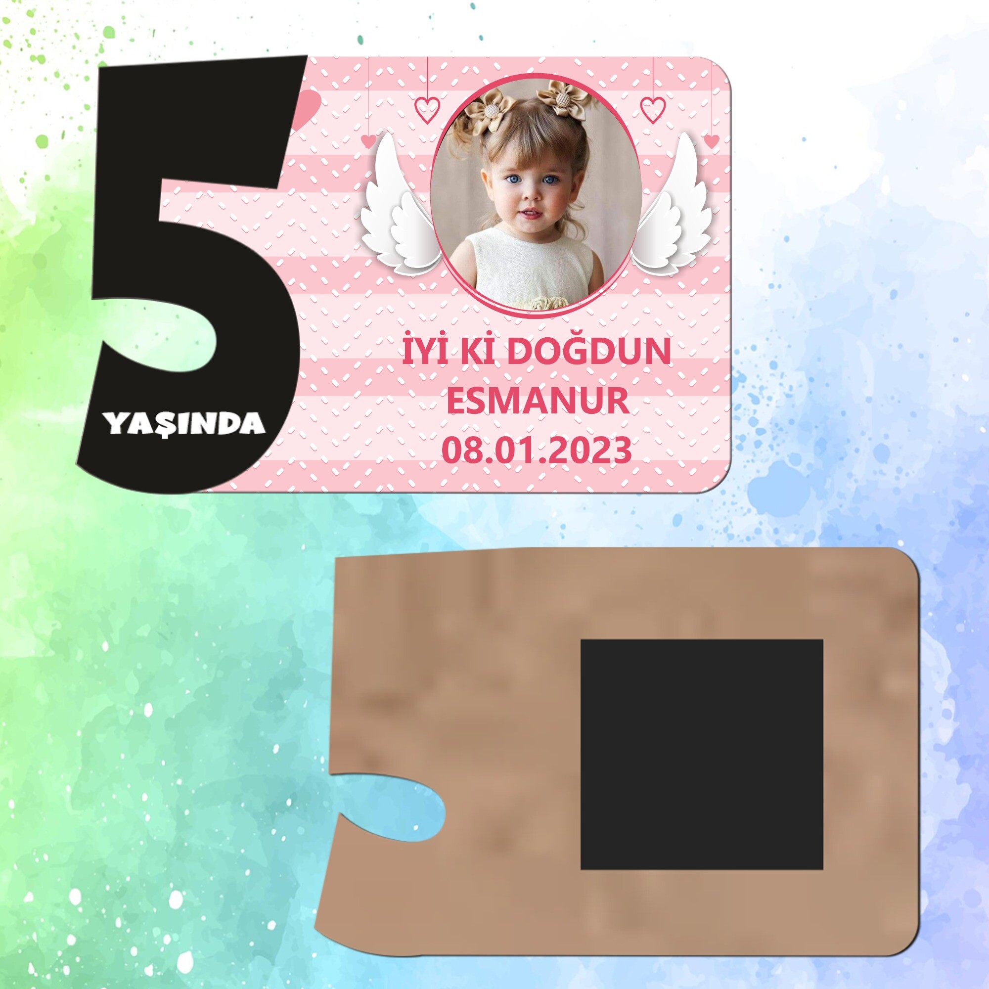 Melek Kanadı Temalı 5 Yaş İçin Siyah Rakam Yaş Magneti