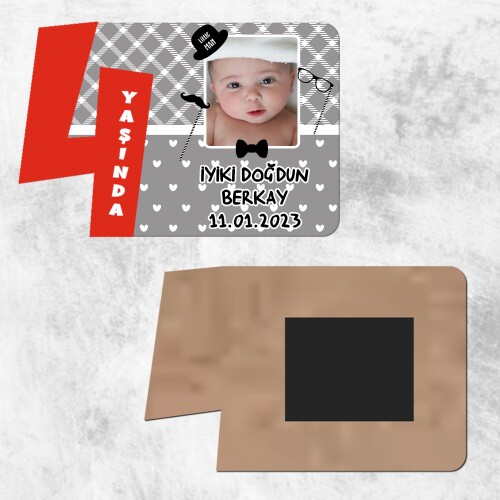 Little Man Küçük Adam 4 Yaş Çocuk İçin Kırmızı Ahşap Magnet Hatırası