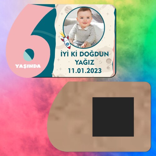 Roket Temalı 6 Yaş Kız Çocuk Ahşap Pembe Rakam Magnet