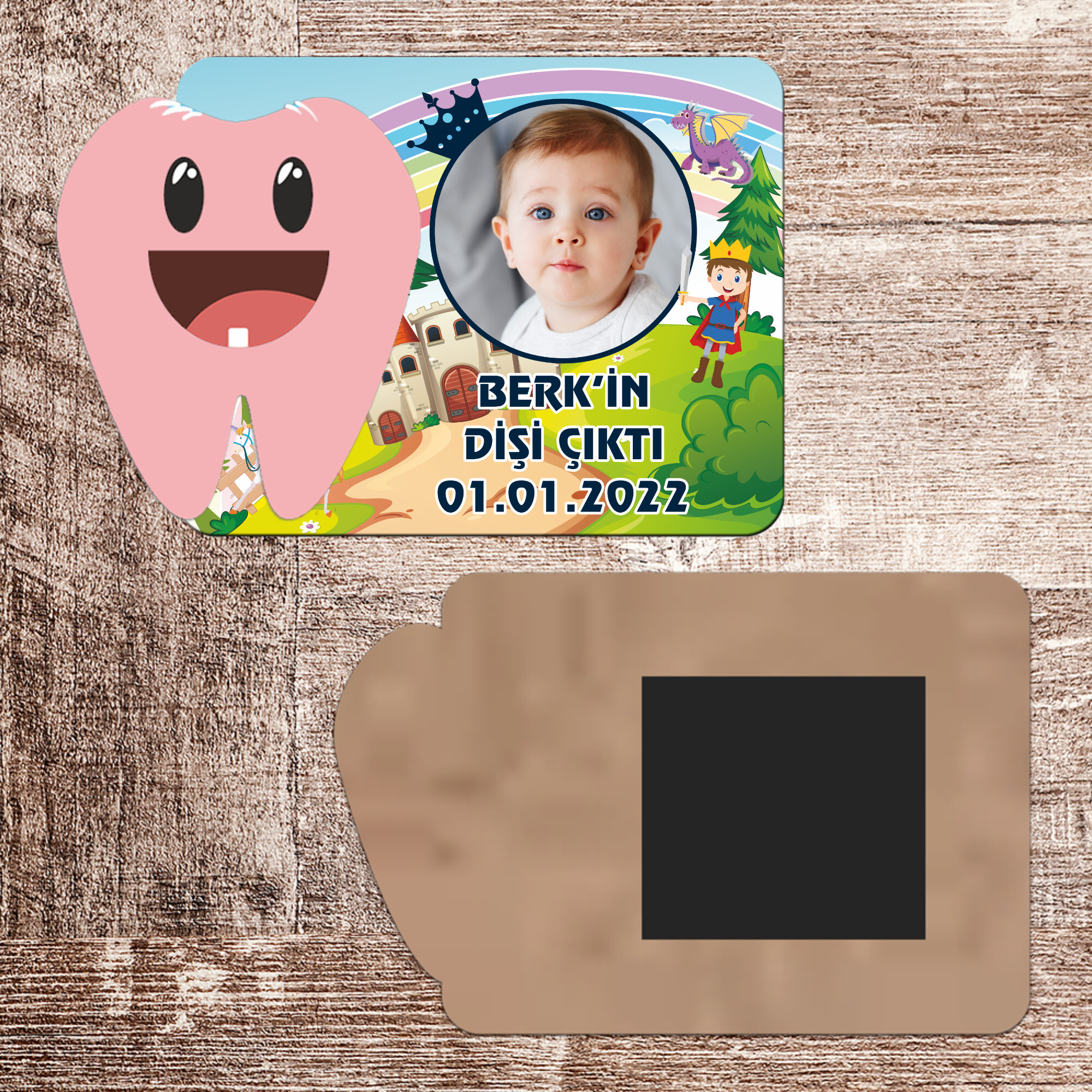 Prens Tasarım İlk Diş Hatırası Pembe Diş Magnet Ahşap