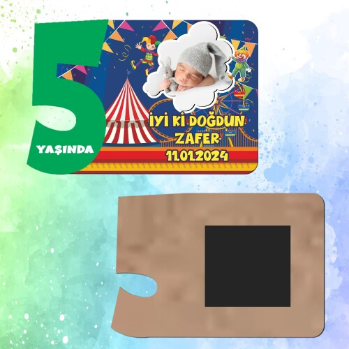 Palyaço Temalı Yeşil Rakamlı Ahşap 5 Yaşında Magnet