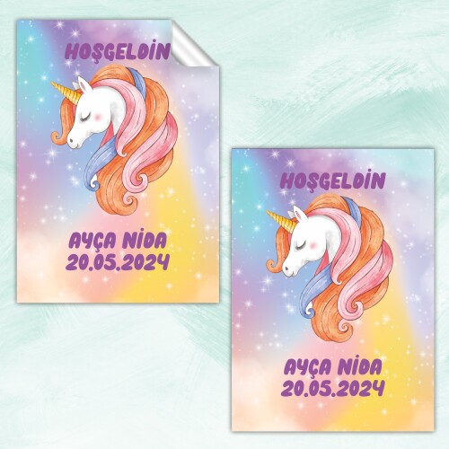 Unicorn Dikdörtgen Bebek Sticker Etiket