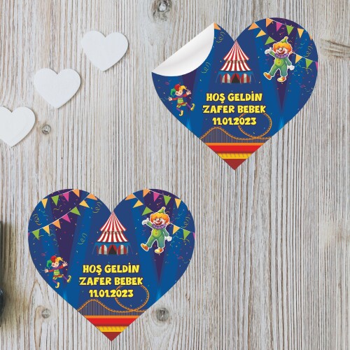 Palyaço Temalı Kalp Şeklinde Sticker Etiket