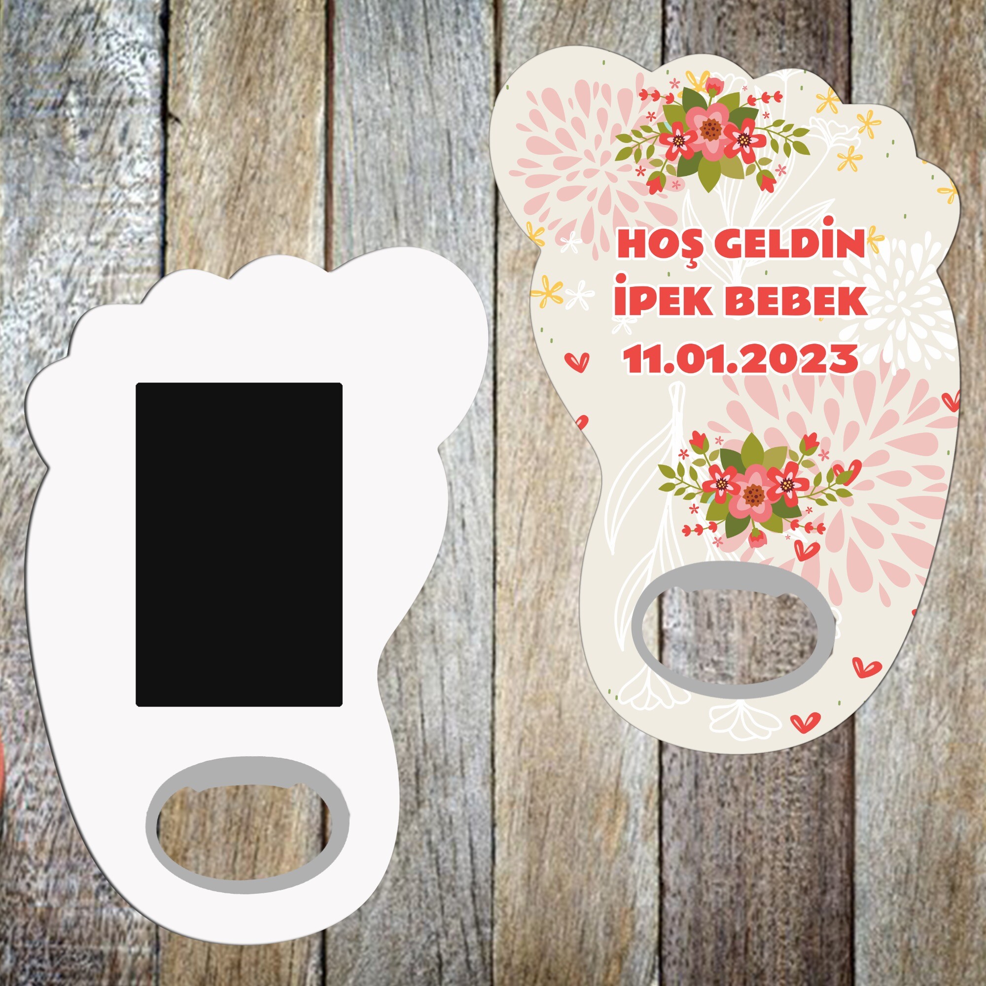 Çiçekli Bebek Ayağı Magnet Açacak