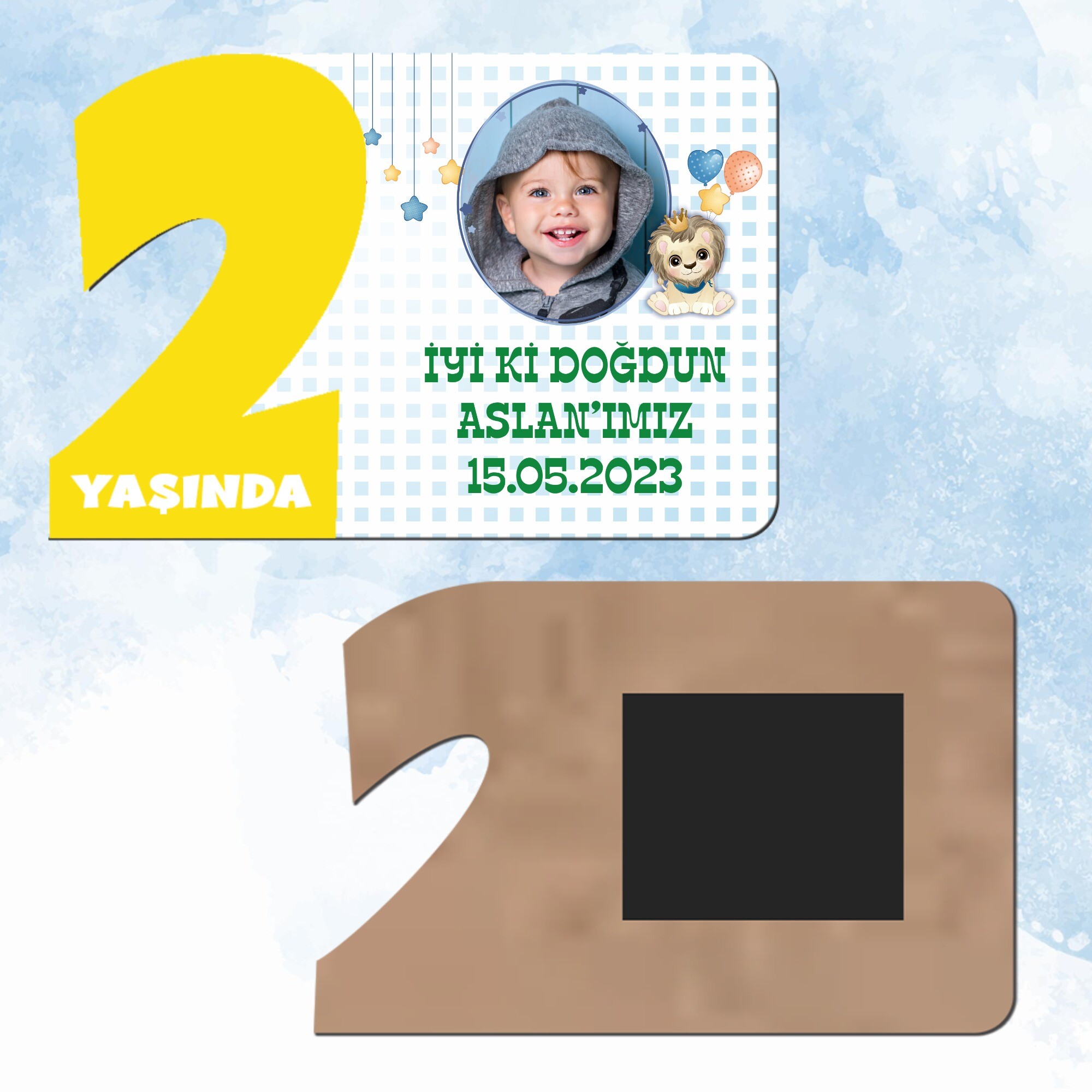 Sevimli Aslan 2 Yaş Sarı Rakam Doğum Günü Magneti