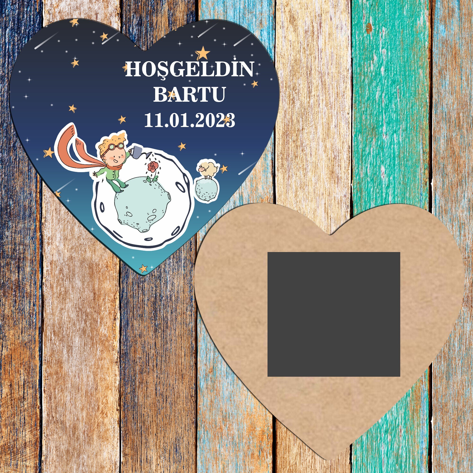 Küçük Prens Ahşap Kalp Magnet