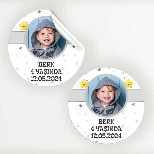 Star Temalı Yuvarlak Doğum Günü Etiketi