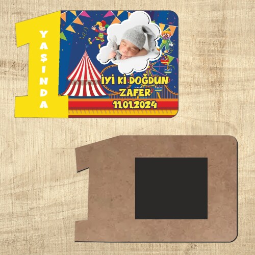 Palyaço Temalı Sarı Rakamlı 1 Yaşında Magnet Ahşap