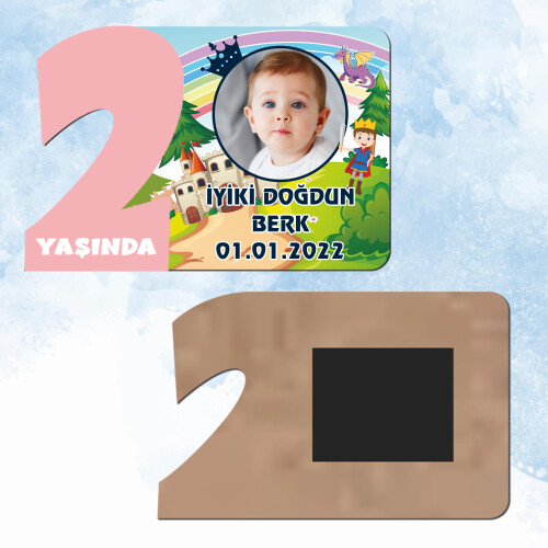 Prens Tasarım 2 Yaş Pembe Rakam Ahşap Magnet