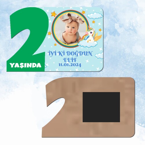 Unicornlu Yeşil Rakamlı 2 Yaş Hediye Ahşap Magnet