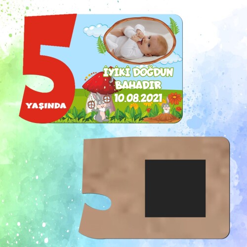 Sevimli Tavşan 5 Yaş İçin Ahşap Magnet Kırmızı Model