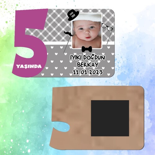 Little Man Küçük Adam Mor Rakamlı 5 Yaşında Magnet Ahşap