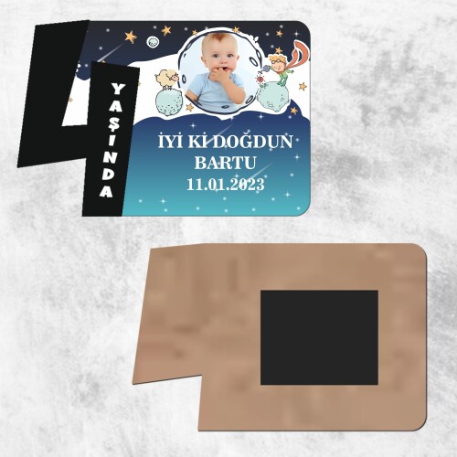 Küçük Prens 4 Yaş Siyah Rakam Ahşap Foto Magnet