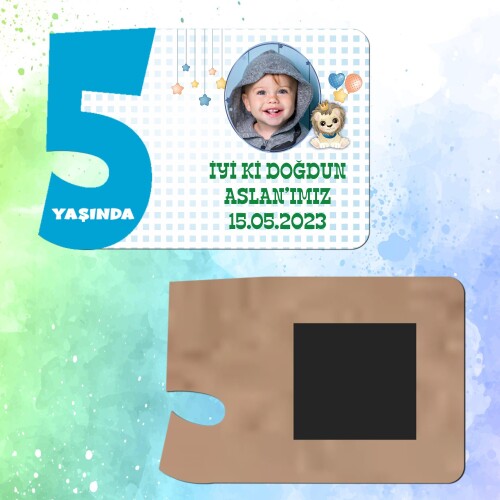 Sevimli Aslan 5 Yaşında Erkek Çocuk Magnet Ahşap
