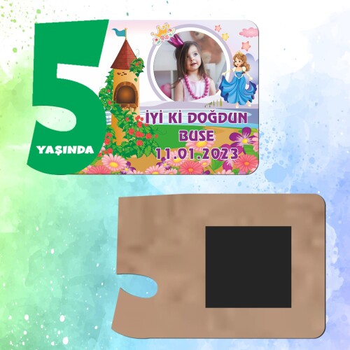 Prenses Tasarım Yeşil Rakamlı Ahşap 5 Yaşında Magnet