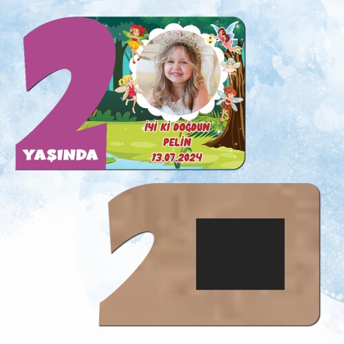Peri Kızlar Mor Rakam 2 Yaşında Ahşap Hediye Magnet