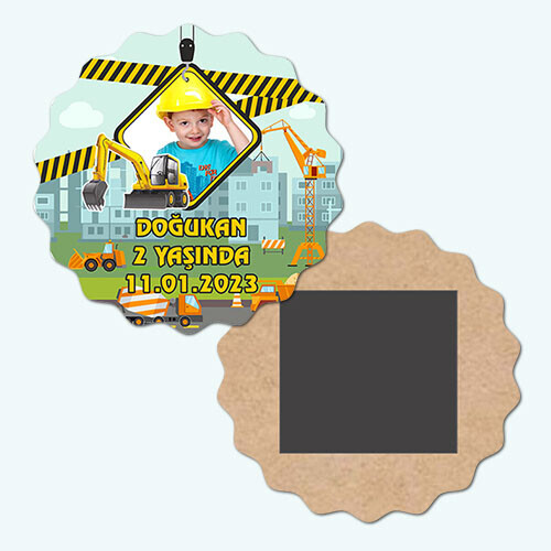 İş Makinaları Tasarımlı Dalgalı Ahşap Yaş Magneti