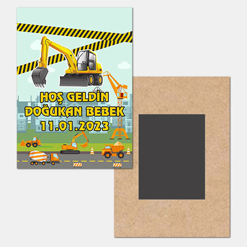 İş Makinaları Tasarımlı Ahşap Hediye Magnet
