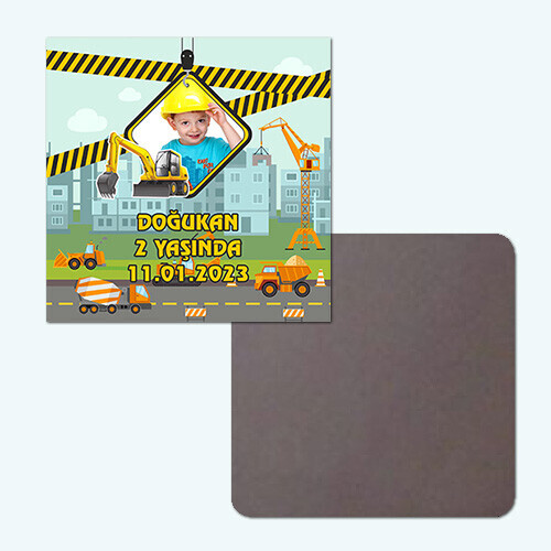 İş Makinaları Tasarımlı Kare Resimli Magnet