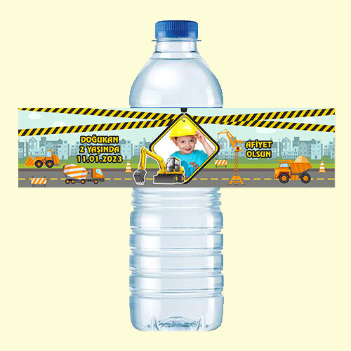 İş Makinaları Tasarımlı 500ML Su Sargısı Etiketi