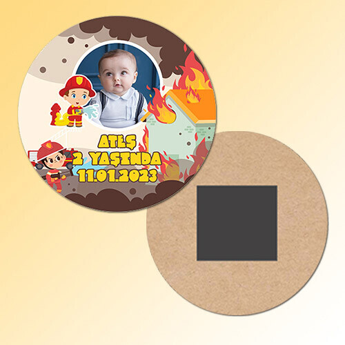 İtfaiyeci Çocuk Daire Ahşap Magnet