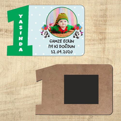 Panda Temalı 1. Yaş İçin Ahşap Yeşil Rakam Magnet