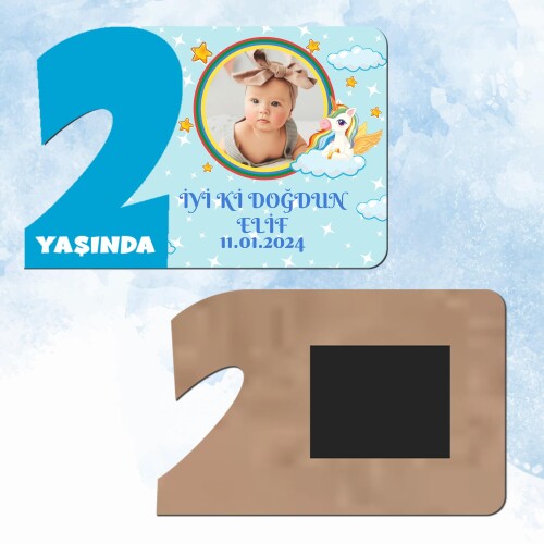 Unicornlu 2 Yaş Mavi Rakam Ahşap Magnet