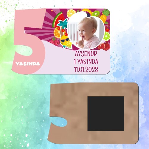 Meyveler Figürlü 5 Yaş İçin Pembe Sayılı  Ahşap Magnet