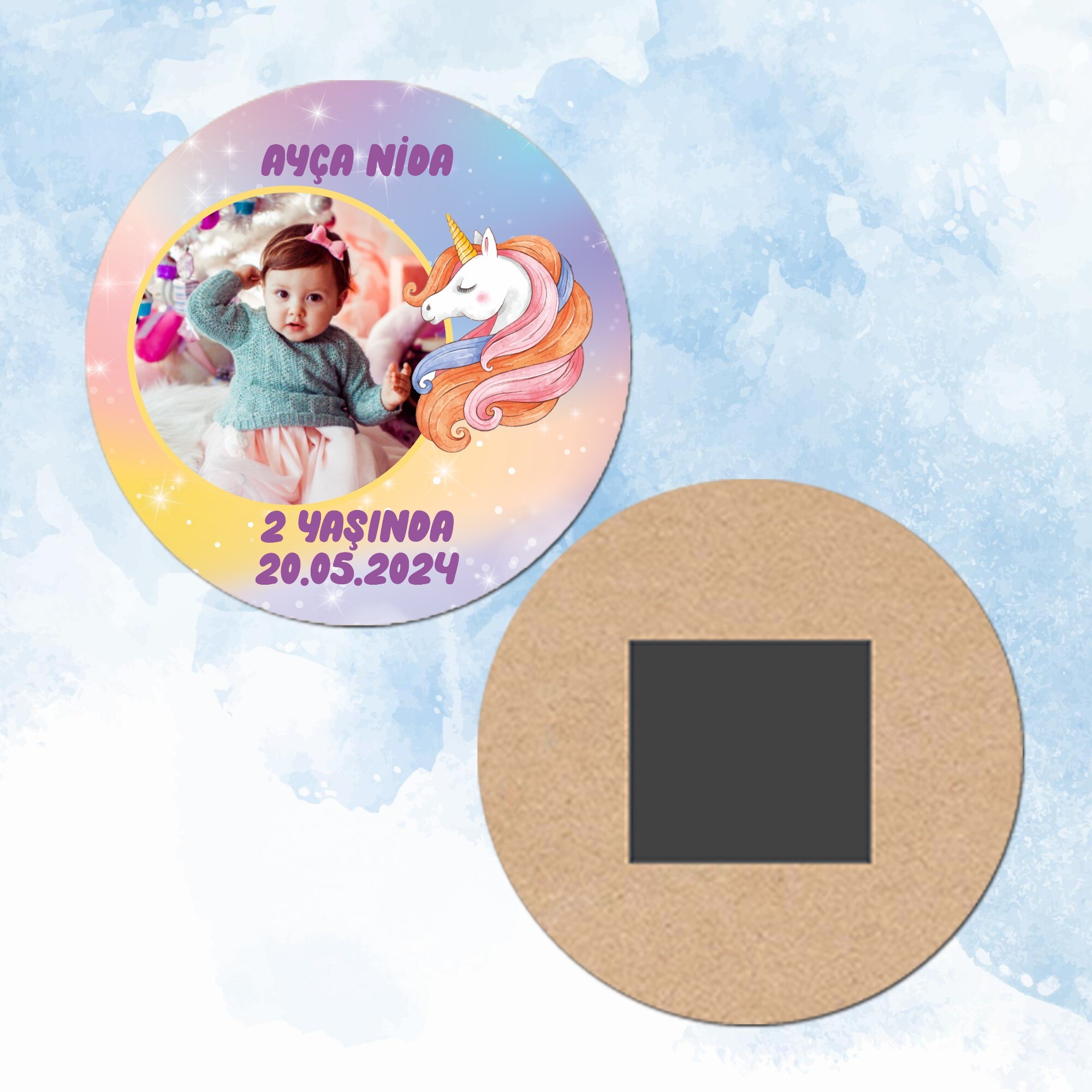 Unicorn Daire Ahşap Magnet