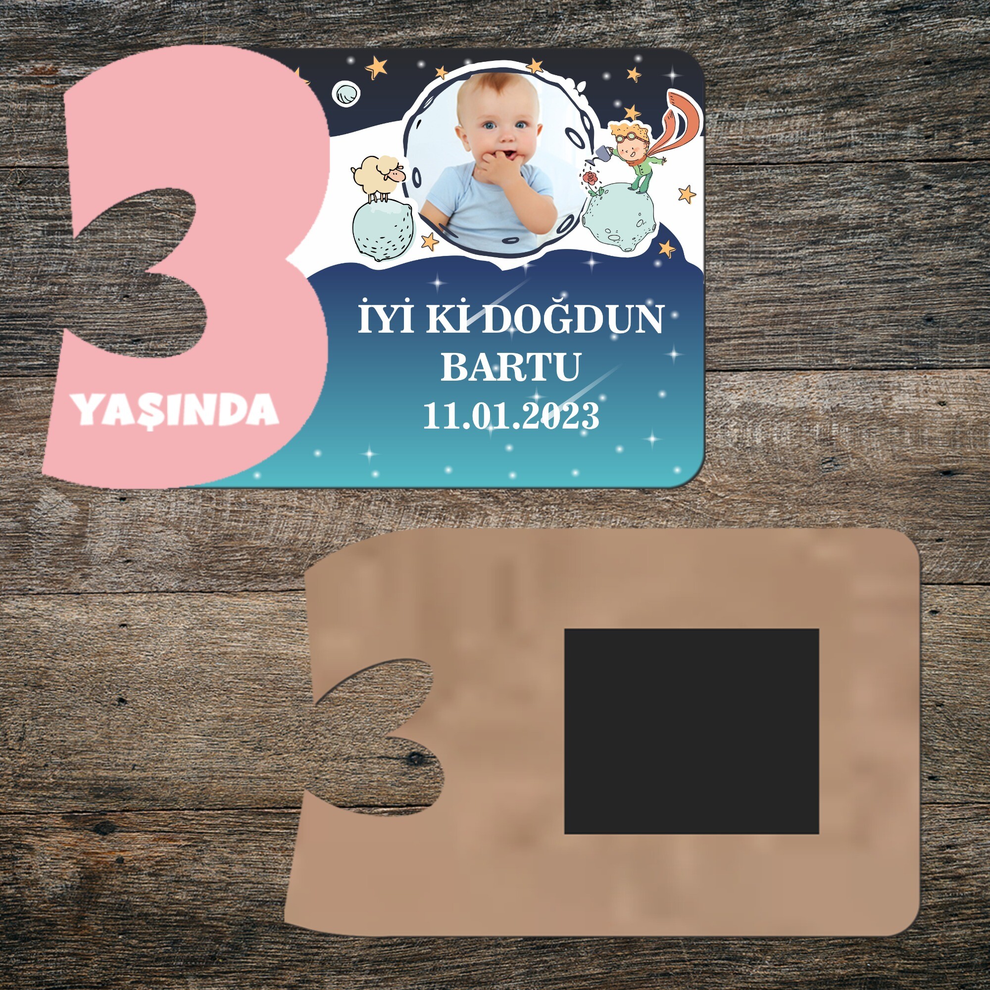 Küçük Prens 3 Yaş İçin Pembe Rakamlı Yaş Magneti
