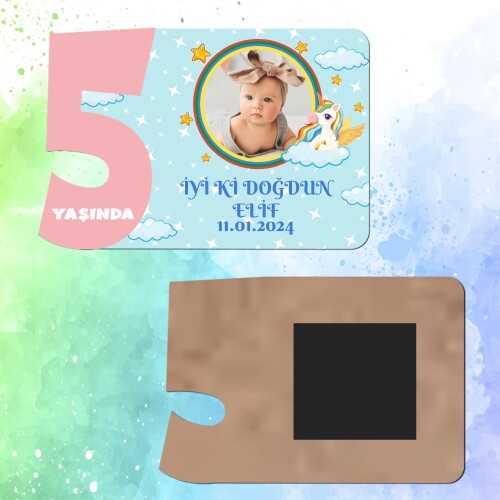 Unicornlu 5 Yaş İçin Pembe Sayılı  Ahşap Magnet