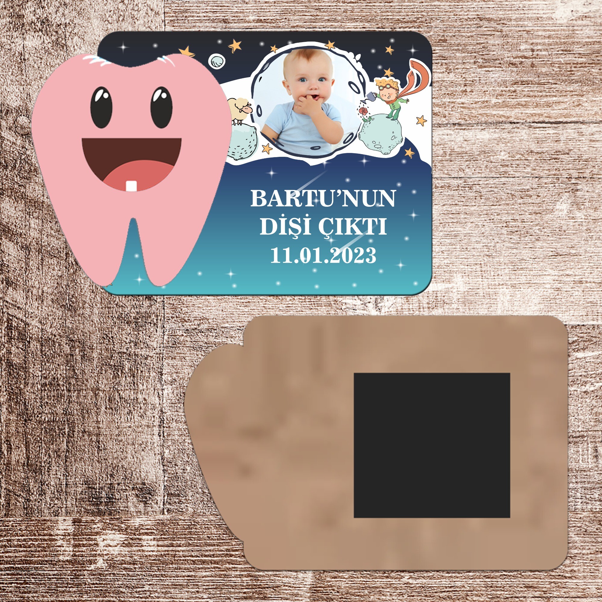Küçük Prens İlk Diş Hatırası Pembe Diş Magnet Ahşap