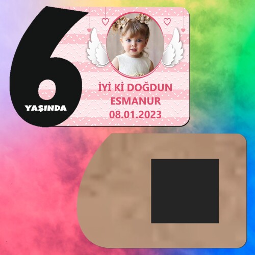 Melek Kanadı Temalı 6 Yaş Siyah Rakamlı Ahşap Yaş Magnet
