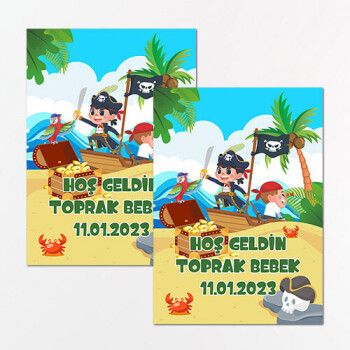 Korsan Temalı Dikdörtgen Bebek Sticker Etiket