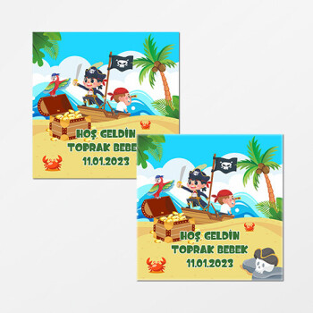 Korsan Temalı Kare Bebek Etiketi