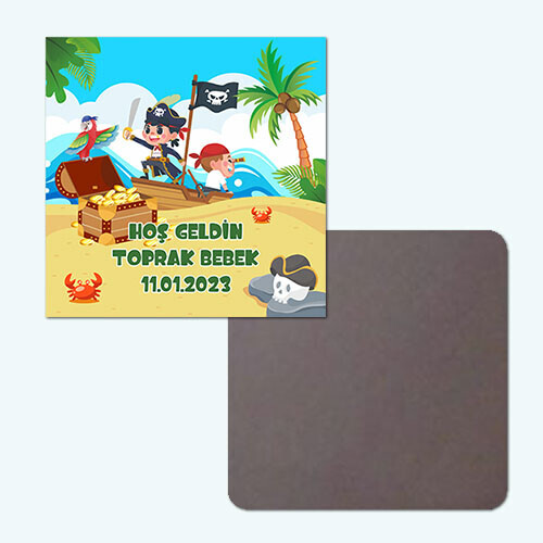 Korsan Temalı Klasik Kare Bebek Magnet