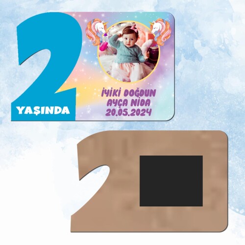 Unicorn 2 Yaş Mavi Rakam Ahşap Magnet