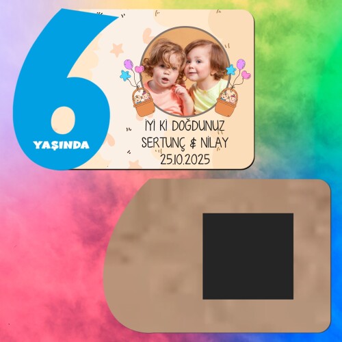İkiz Bebek 6 Yaş Erkek Çocuk Ahşap Mavi Rakam Magnet