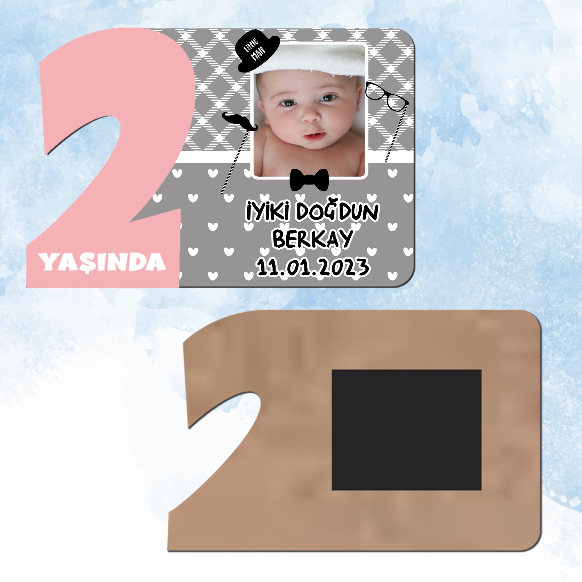 Little Man Küçük Adam 2 Yaş Pembe Rakam Ahşap Magnet
