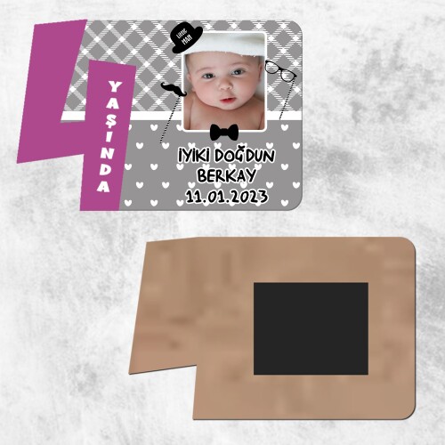 Little Man Küçük Adam 4 Yaş Mor Rakam Ahşap Magnet