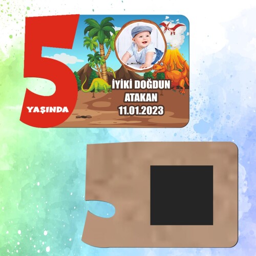 Dinazor Temalı 5 Yaş İçin Ahşap Magnet Kırmızı Model