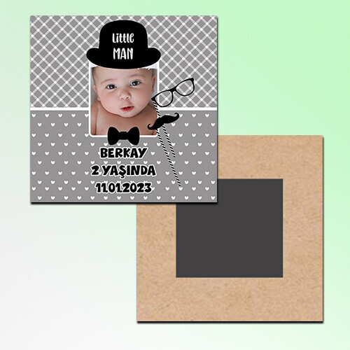 Little Man Küçük Adam Kare Ahşap Magnet